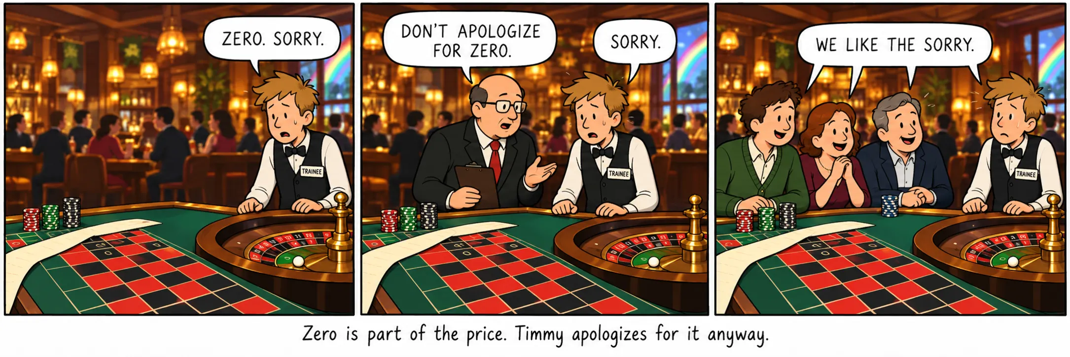 Ničla je del cene. Timmy se zanjo vseeno opravičuje.